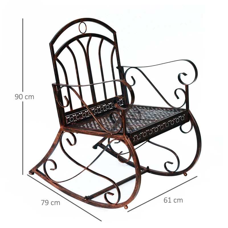 Bronze Metal Outdoor Rocking Chair - Vintage Style 1 Seater