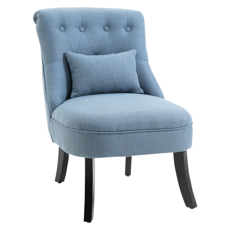 Upholstered Fabric Single Sofa Dining Chair with Pillow and Solid Wood Legs for Living Room, Blue