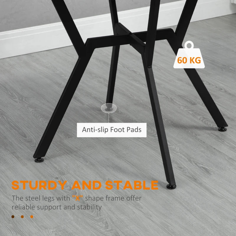 Round Dining Table with Black Legs - 90x76 cm Brown Kitchen Table with Anti-Slip Foot Pads for Living Room