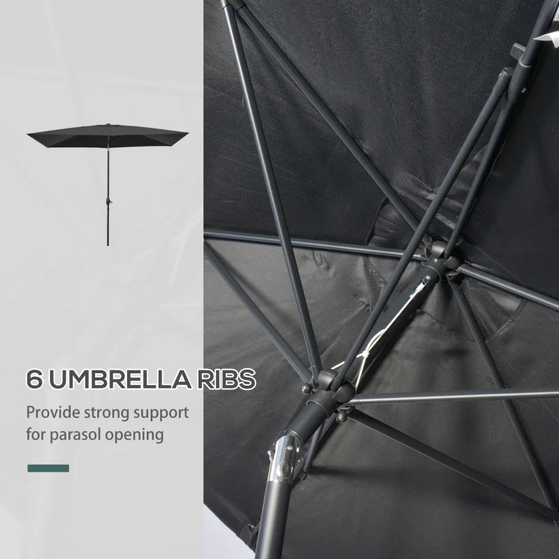 Black Rectangular Garden Parasol Umbrella, 2x3m, Crank Tilt, Aluminium Pole
