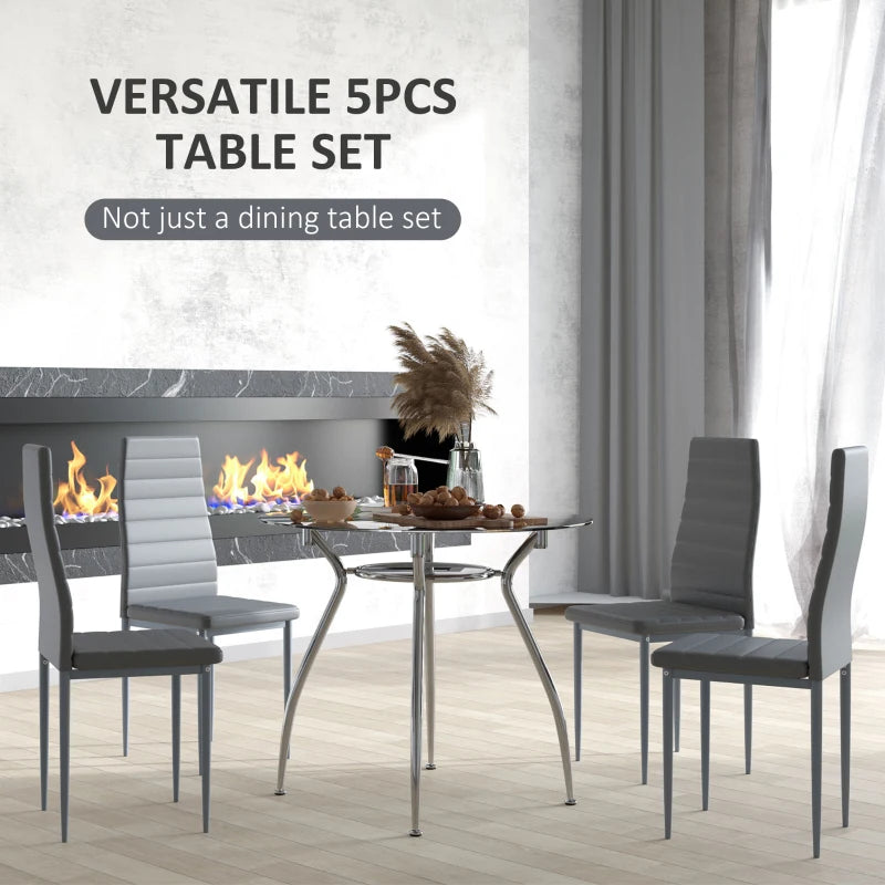Modern Five-Piece Dining Set with Padded Chairs and Stylish Glass-Top Table in Elegant Grey Finish
