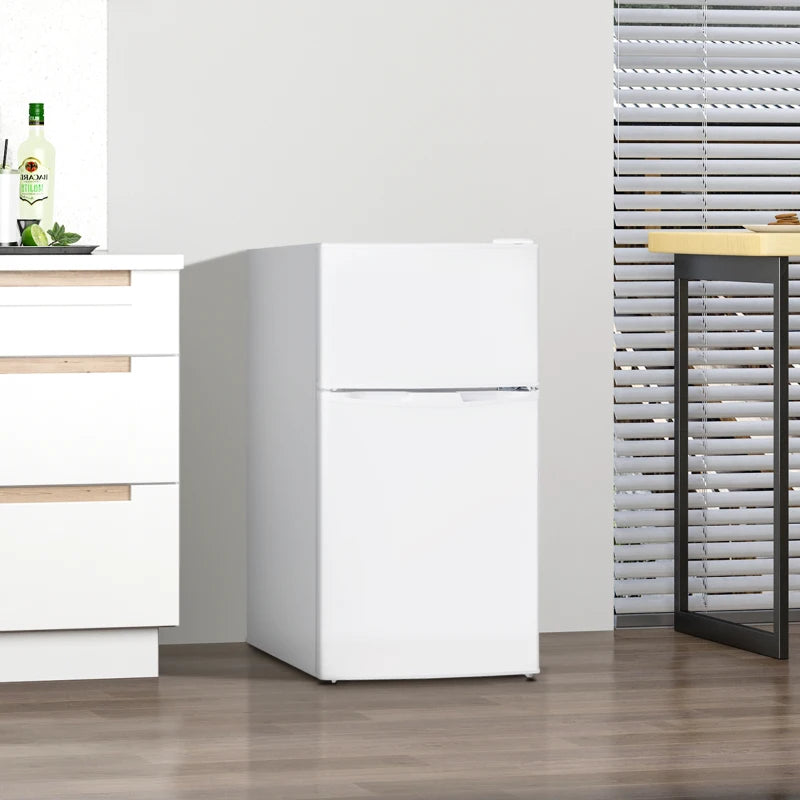 Compact 88L Under Counter Fridge Freezer - 5 Settings, 3 Star Freezer Rating, Energy Efficient Small Refrigerator in White