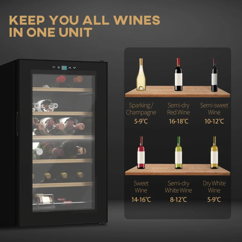 65L 24 Bottle Wine Fridge - Freestanding Cooler with Glass Door, LED Light, Digital Touch Screen & Temperature Control - Black