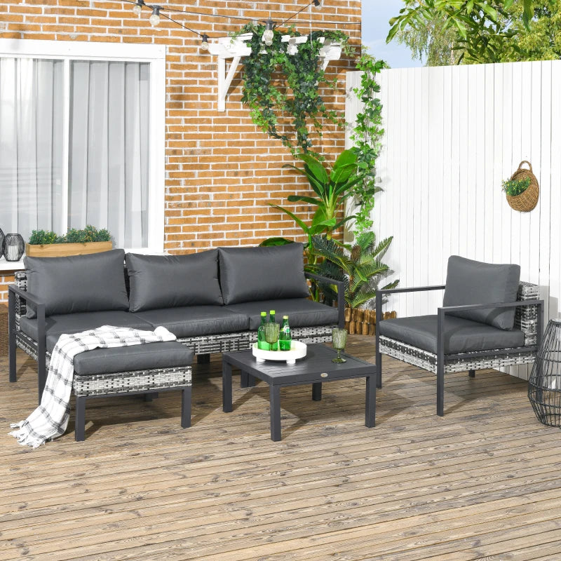 6 Piece Dark Grey Rattan Garden Sofa Set