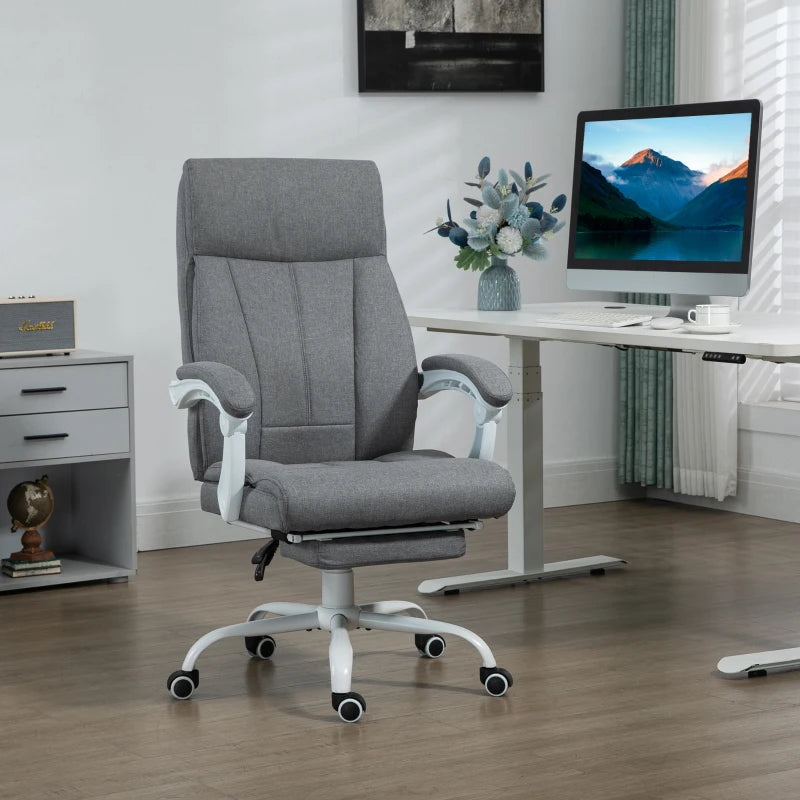 Vinsetto Ergonomic Office Chair with 155° Recline, Adjustable Height, Footrest & Swivel Wheels - Grey Fabric Study Chair
