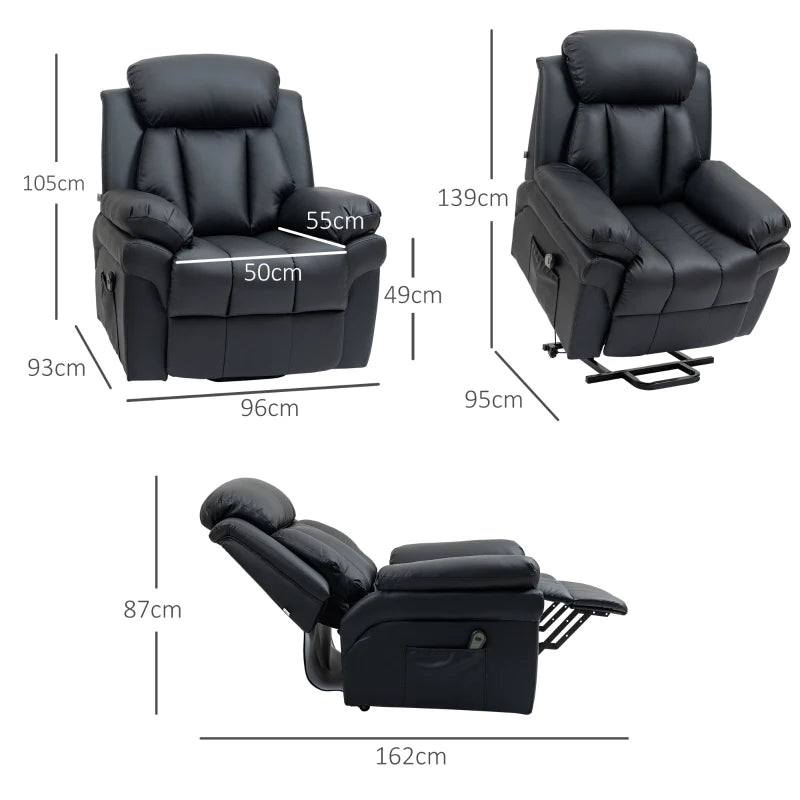 Electric Power Lift Recliner Chair for Elderly, Overstuffed Faux Leather Armchair with Remote Control and Side Pockets, Black