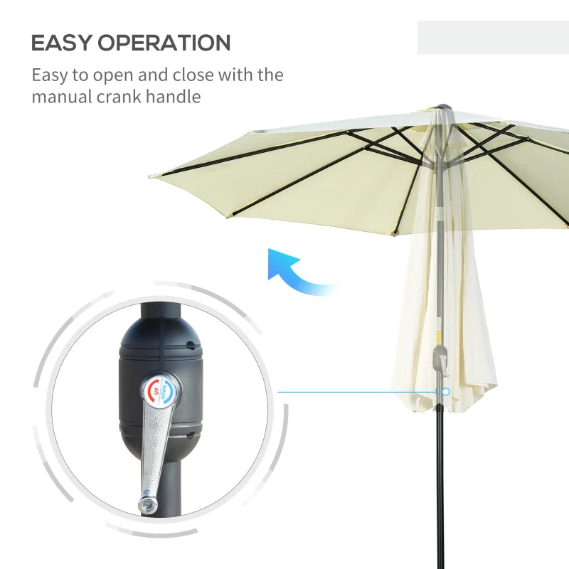 Beige 3m Tilt Garden Umbrella with 8 Ribs and Crank Handle