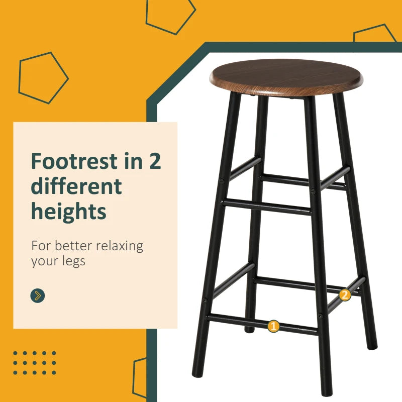 Stylish Black and Oak Bar Table Set with Stools, Footrest & Storage Shelf for Kitchen, Dining Room, Pub, Cafe