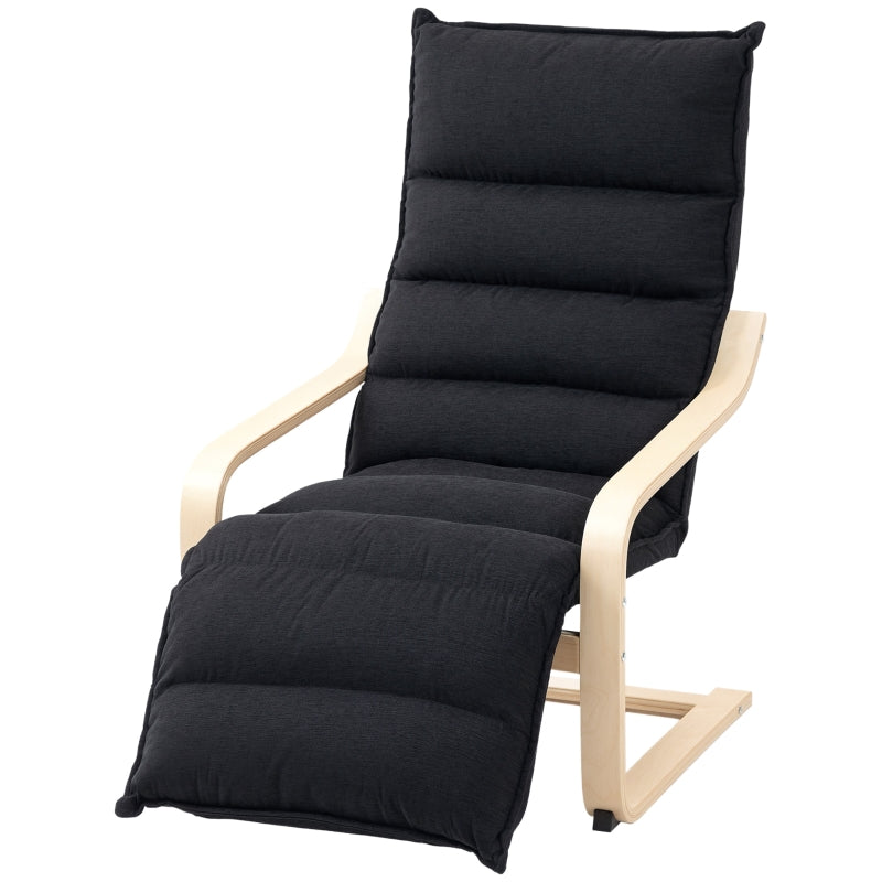 Curved Wooden Accent Chair with Adjustable Footrest in Black for Stylish Home Decor