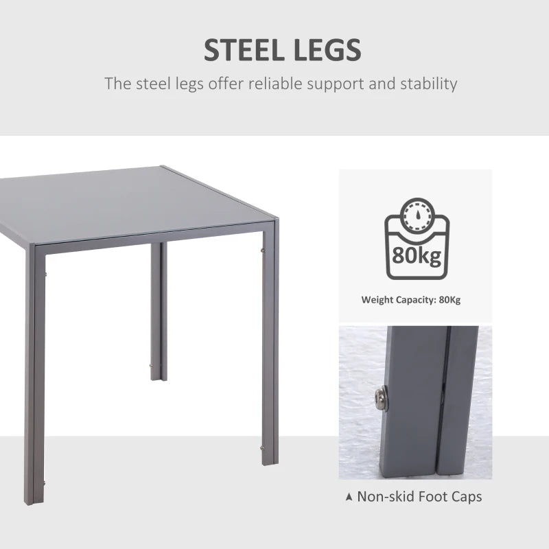 Modern Square Dining Table for 2-4, Glass Top & Metal Legs, Stylish Grey Design for Dining Room & Living Room
