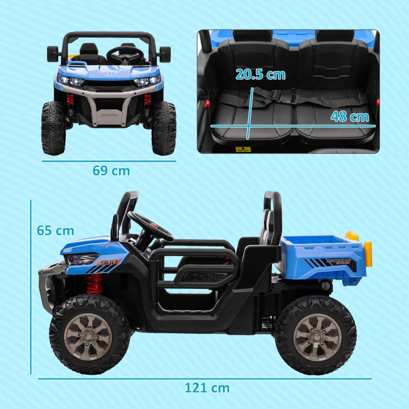 Blue 12V Electric Ride-On Car for Kids with Remote Control and Bucket Seat