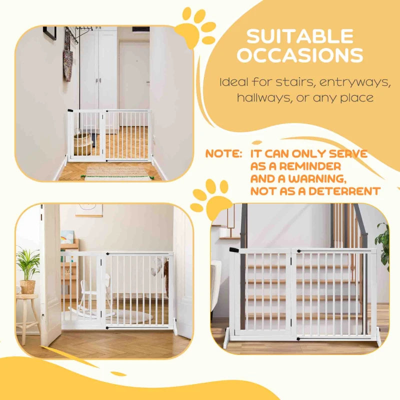 Adjustable Wooden Dog Gate - Freestanding Indoor Dog Fence Barrier, 3 Panels, Lockable, 71H x 113-166W cm, White