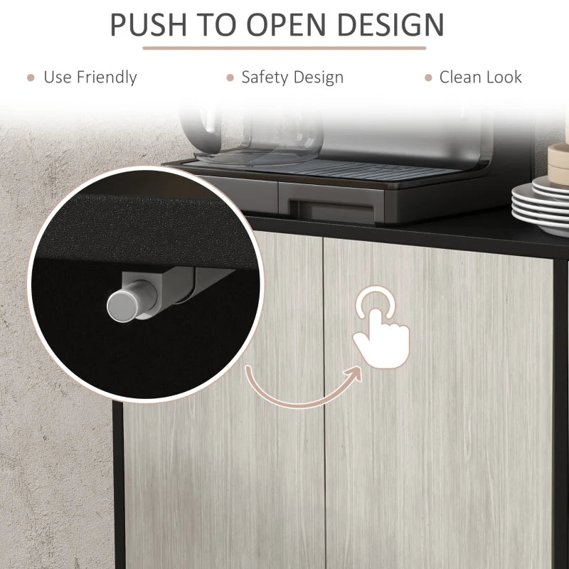 Stylish Black Kitchen Sideboard Storage Cabinet with Adjustable Shelves, 4 Doors & Pine Wood Legs for Living Room