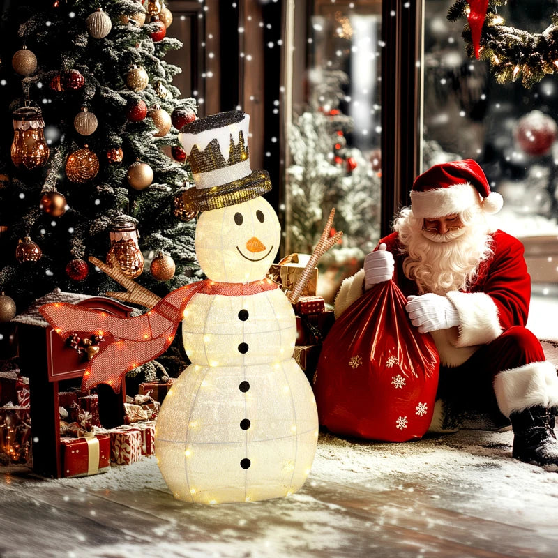 3ft 78 LED Light Outdoor Snowman Decoration with Accessories - Perfect Holiday Yard Decor for Christmas
