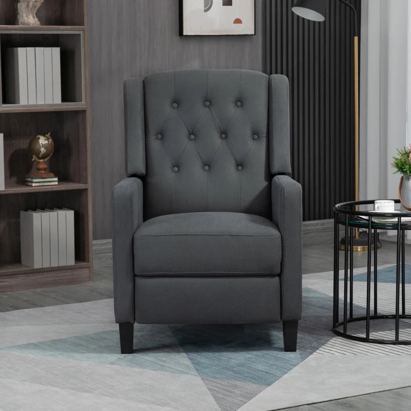Stylish Wingback Recliner Chair for Home Theatre, Button Tufted Microfibre Armchair with Leg Rest in Deep Grey