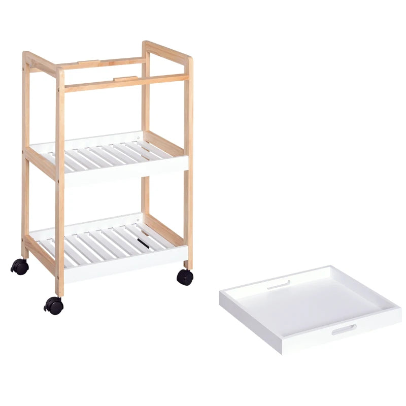 3-Tier Mobile Kitchen Trolley Cart with Rolling Wheels - White Storage Shelves Rack, 46 x 35 x 74.5 cm