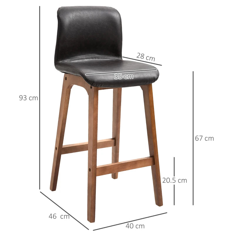 Modern Bar Stools Set of 2 - PU Leather Upholstered Chairs with Wooden Frame & Footrest for Home Bar & Dining Room