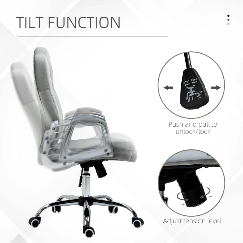 Vinsetto Grey Velvet-Feel Office Chair with Diamante Back - Stylish Ergonomic Design for Home & Office Use