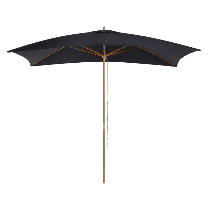 Black 2 x 3m Wooden Garden Parasol Umbrella
