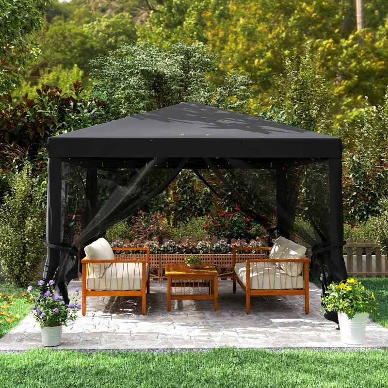 3m x 3m Black Pop Up Gazebo - 420D Garden Tent Canopy with Removable Mesh Sidewall Netting and Carry Bag for Outdoor Patio