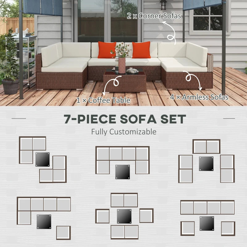 Seven-Piece Brown/Beige Rattan Garden Set With Glass-Top Table