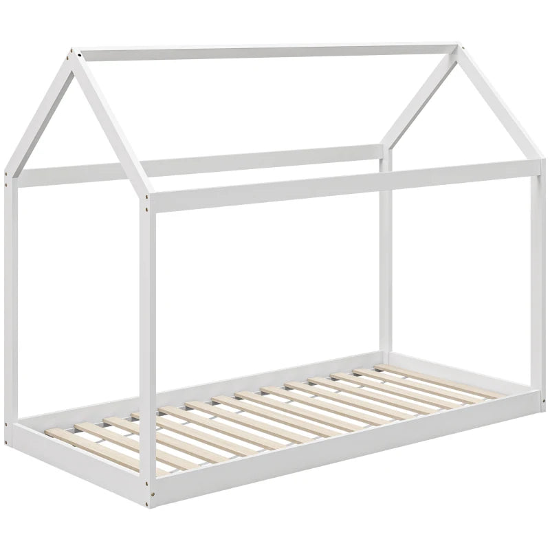 Scandinavian Style Wooden Single Bed Frame - Pine Wood Base for 90x190cm Mattress - Modern White Design