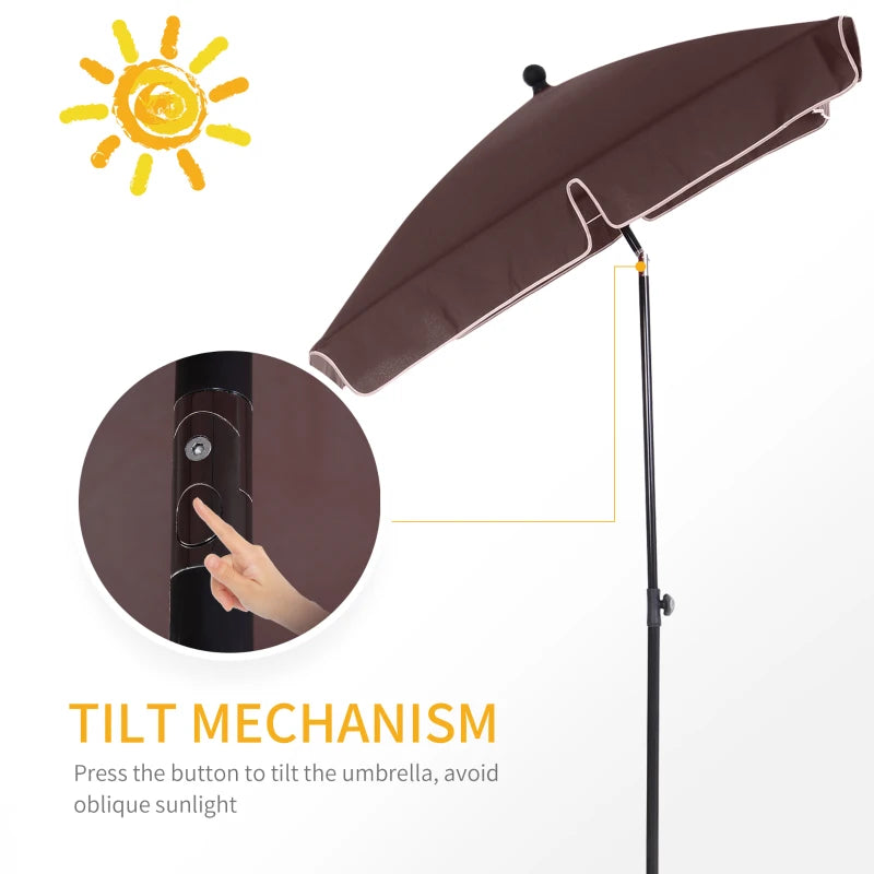 Brown Rectangular Ruffled Garden Parasol with Tilting Canopy
