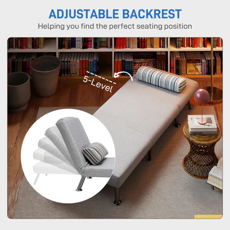 Single Sofa Bed for One Person - Foldable Lounge Chair with Pillow in Grey