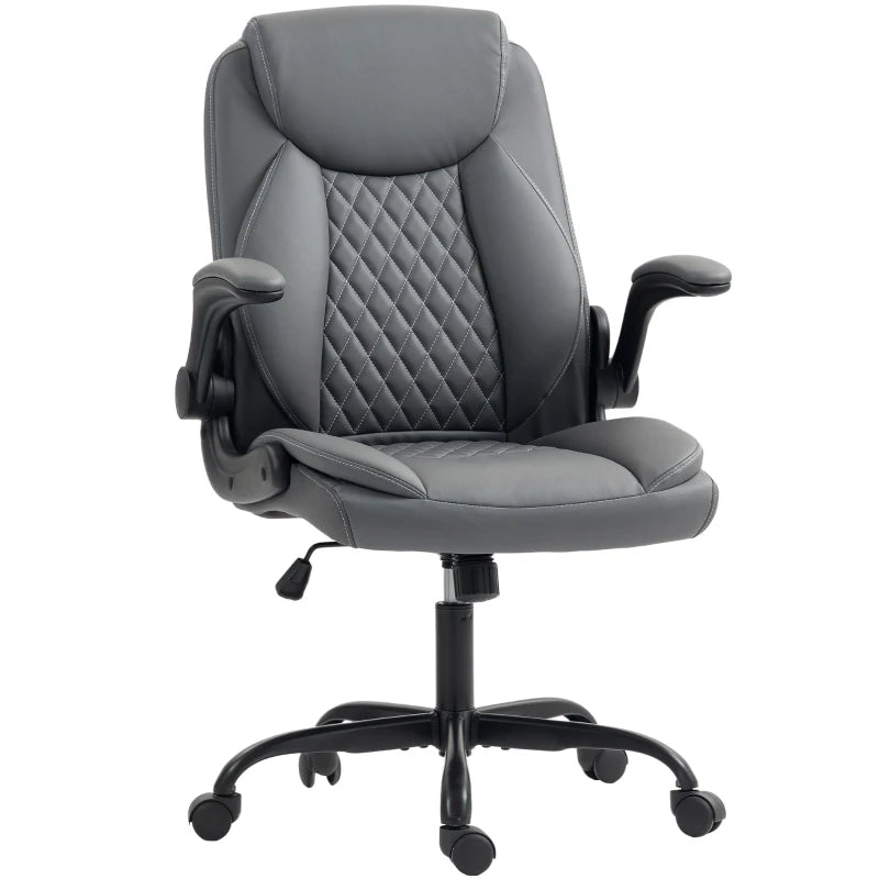 Charcoal Grey Faux Leather Office Chair with Flip-Up Armrests - Ergonomic Design for Comfort and Style