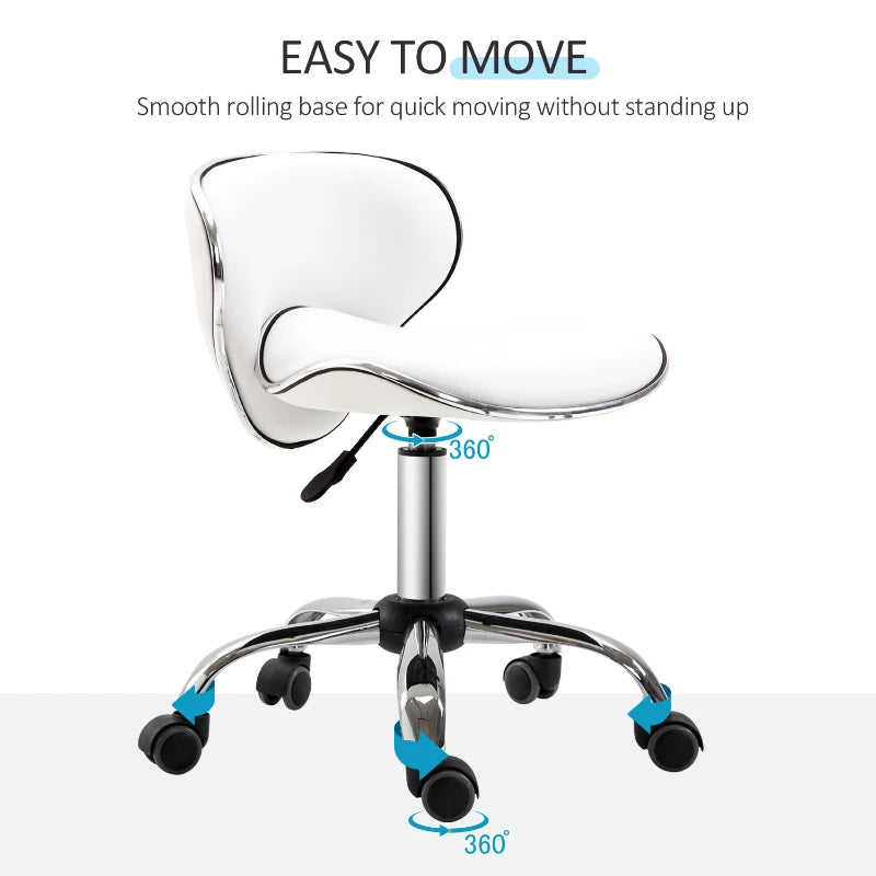 Adjustable Rolling Swivel Beauty Salon Chair & Spa Stool - Ergonomic White Technician Seat for Comfort & Style