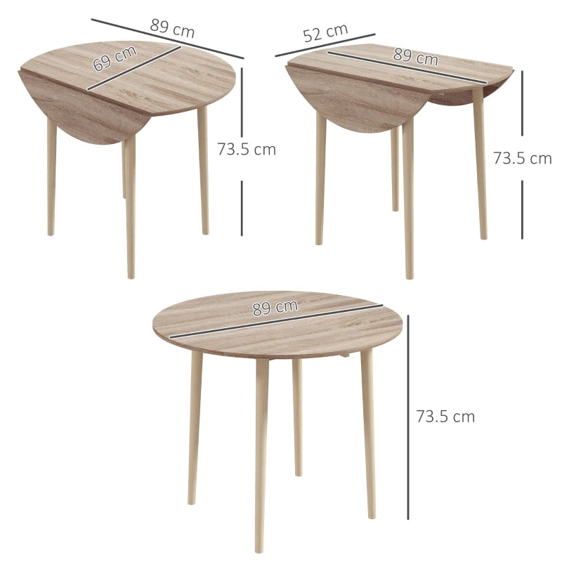 Folding Round Drop Leaf Dining Table for 4 Space Saving Small Kitchen Table with Wood Legs Natural Finish