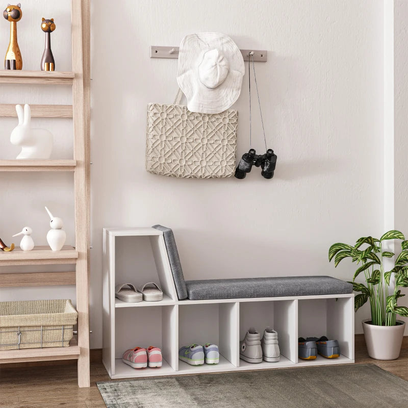 Stylish White Bookcase Storage Shelf with Cushioned Reading Seat - Perfect Bookshelf Cabinet for Study & Living Room