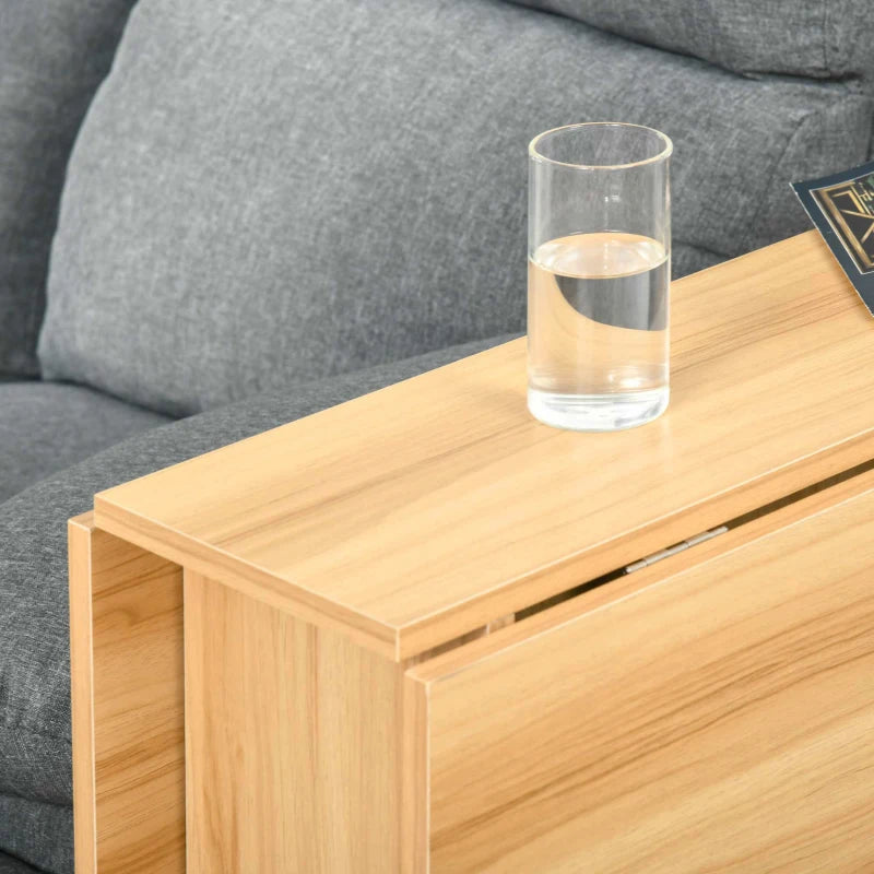 Folding Dining Table with Drop Leaf - Space-Saving Rectangular Tabletop & Storage Shelves for Kitchen & Dining Room - Teak Finish