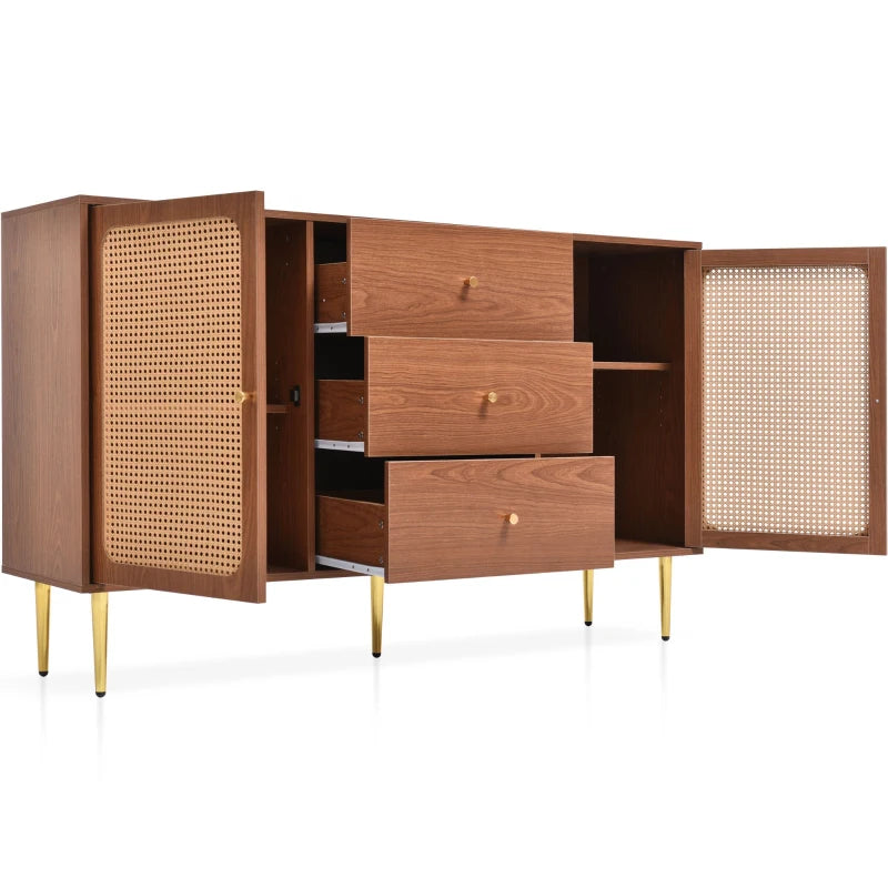 Modern Walnut Sideboard Cabinet with Adjustable Shelf, 2 Doors & 3 Storage Drawers - Stylish Freestanding Chest for Bedroom & Living Room