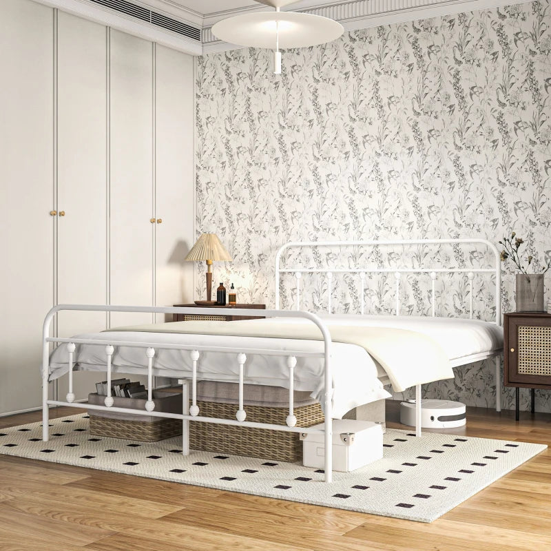 Double Minimalistic Metal Bed Frame in White - Stylish, Durable, Modern Design for Bedroom - Easy Assembly & Space-Saving