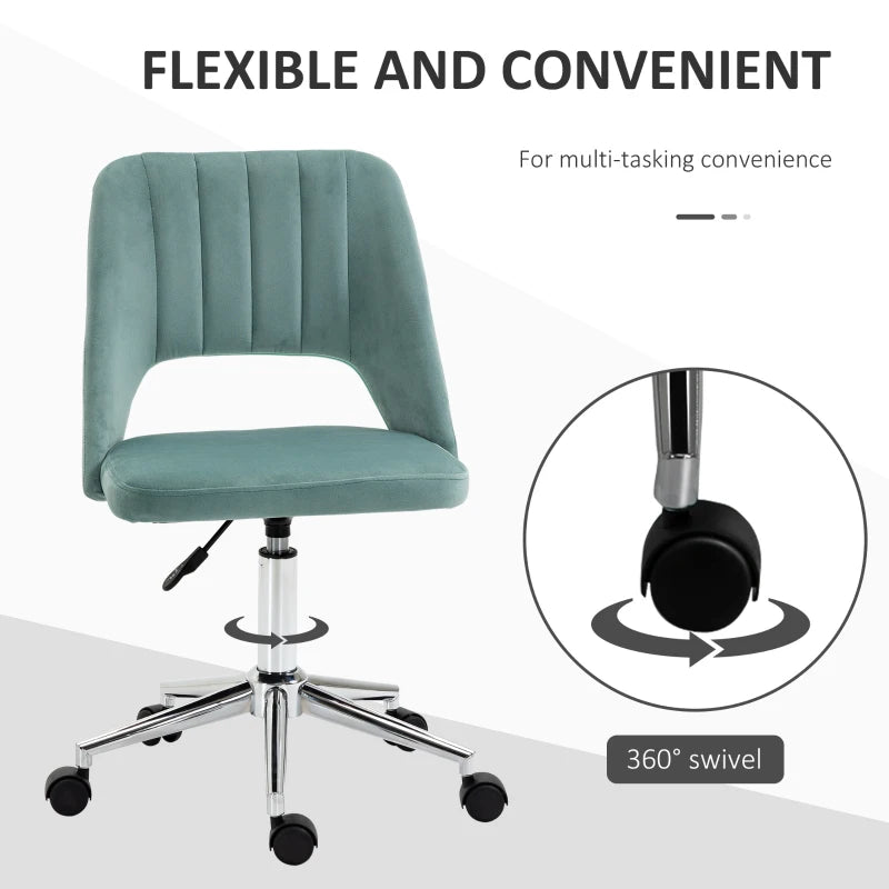 Vinsetto Green Velvet Mid Back Office Chair - Swivel Scallop Shape Computer Desk Chair for Home Study & Bedroom