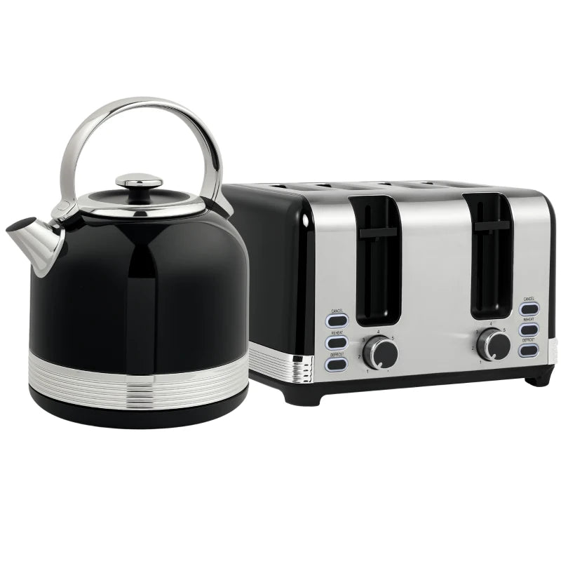 Polished Black Stainless Steel Kettle and Toaster Set - Stylish Kitchen Appliances for Modern Homes