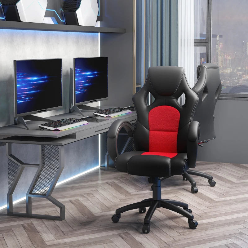 Vinsetto Black Faux Leather Swivel Office Chair with Wheels & Armrests - Ergonomic Computer Desk Chair for Home Office