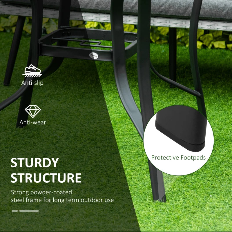 Round Garden Dining Table with Parasol Hole - Black Tempered Glass