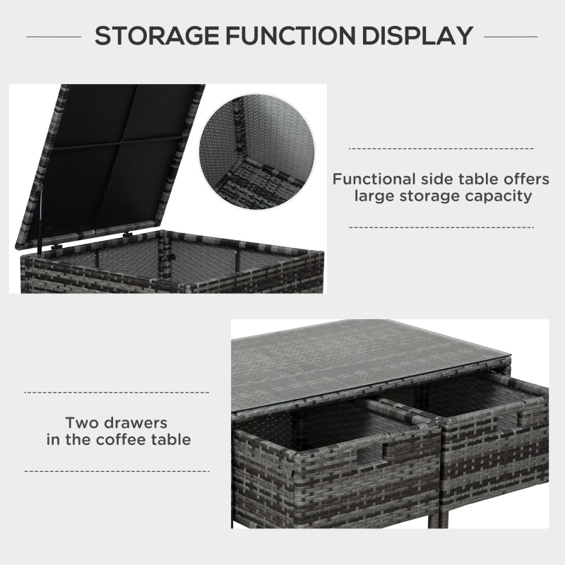 Grey 4 Seater Rattan Sofa With Cushions