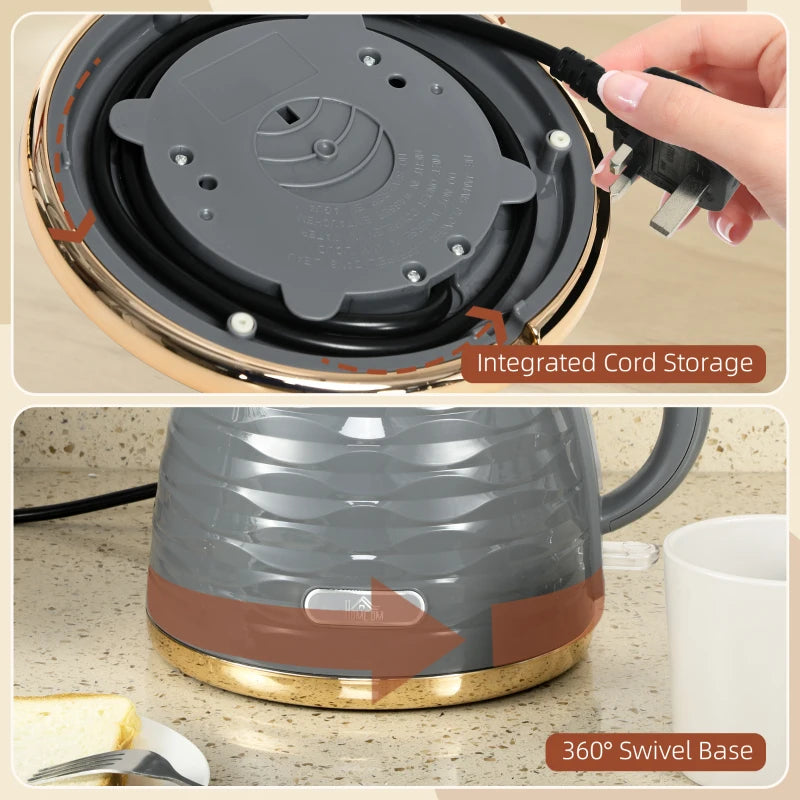 3kW Rapid Boil Grey Honeycomb Kettle - Stylish, Fast Boiling Electric Kettle for Home & Kitchen