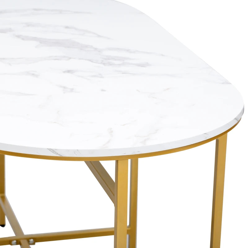 Modern Gold Dining Table Set with 4 Small & 2 Large Stools, Steel Frame, 140x70x76 cm, 120 kg Capacity