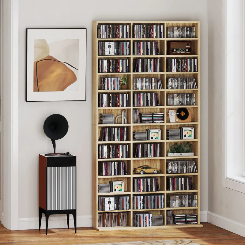 Adjustable CD Storage Unit with Oak Tone Finish, 102 x 195 cm - Perfect for Organizing Your Music Collection