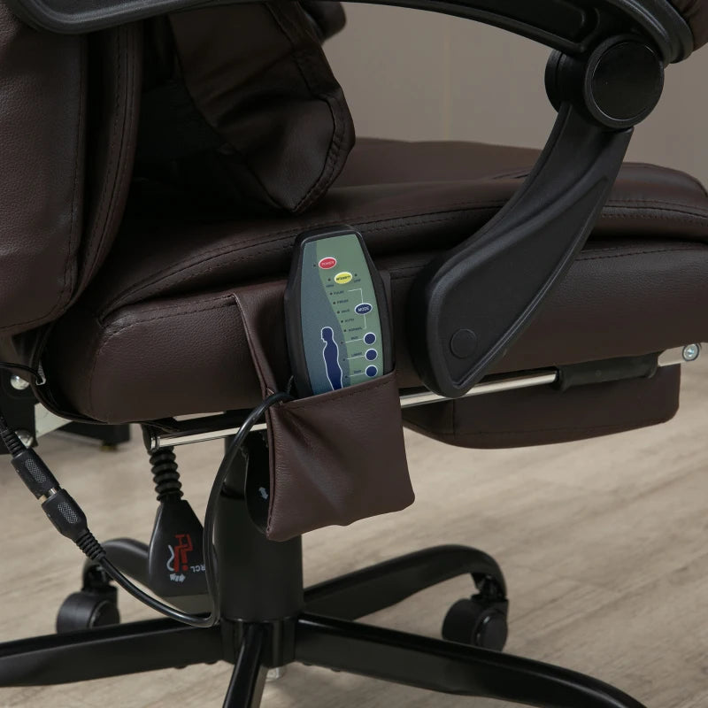 Vinsetto 6-Point Massage Office Chair - Adjustable PU Leather Desk Chair with Footrest for Home Office, Brown