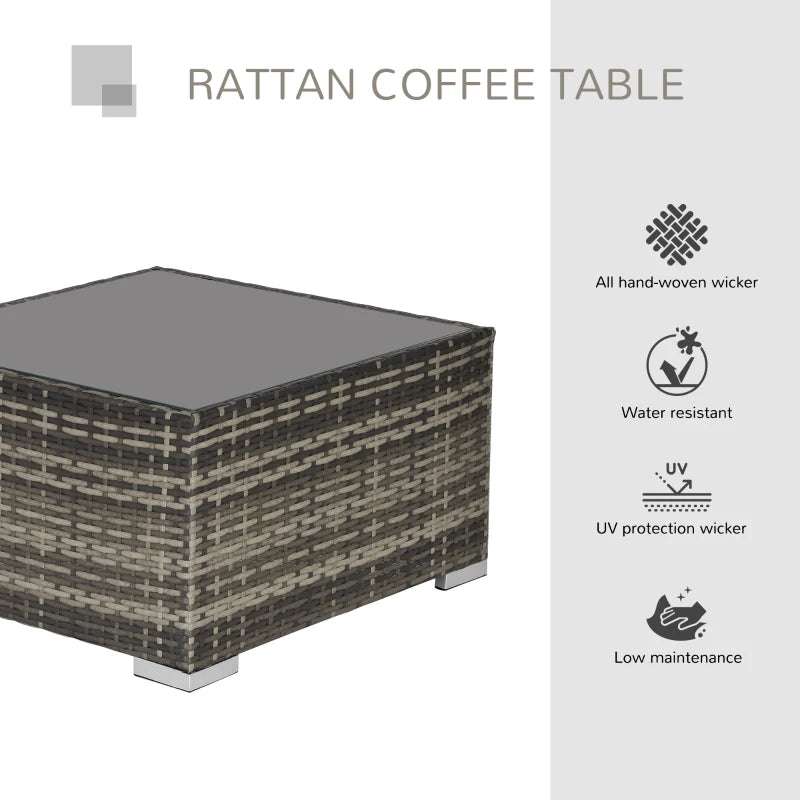Dark Grey Square Rattan Table with Glass Top