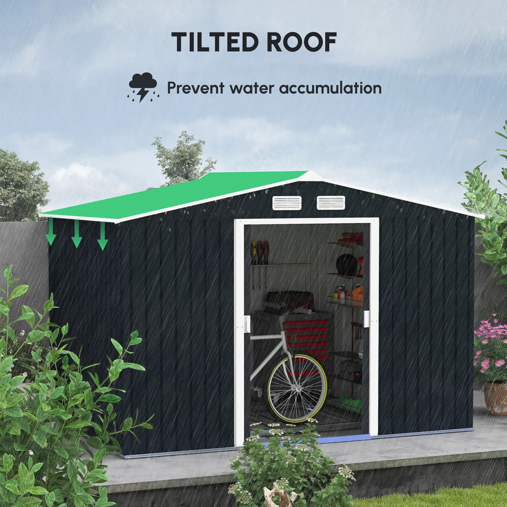 Dark Grey Metal Shed - 9ft x 6ft - With Ventilation