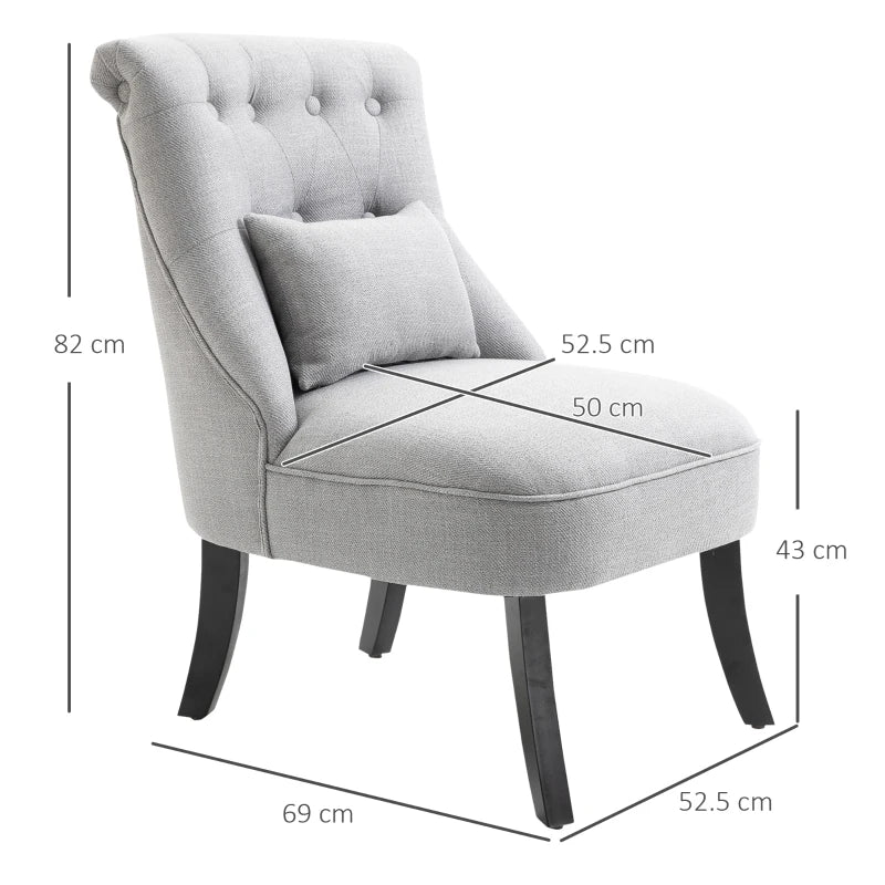 Stylish Grey Upholstered Tub Chair with Pillow and Solid Wood Legs for Living Room or Dining Area