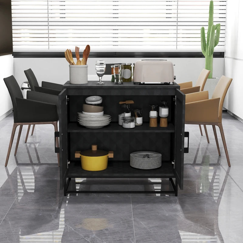 Modern Black Sideboard Storage Cabinet with Adjustable Shelf & 2 Doors - Freestanding Furniture for Living Room
