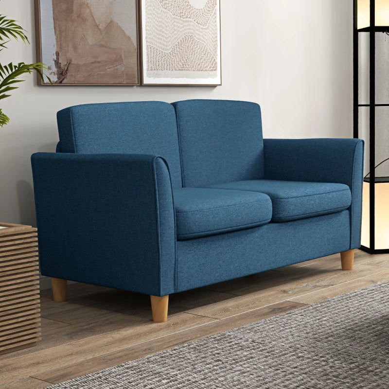 Modern Compact Loveseat Sofa for Living Room with Wooden Legs and Armrests in Blue