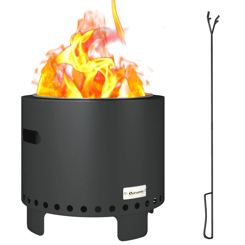Smokeless Steel Fire Pit with Poker - Grey - 30 Inch